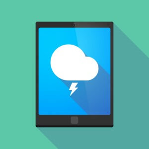 Tablet pc icon with a stormy cloud